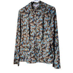 Vintage Tanjay Brown Aqua Zip Front 'Track Jacket' Womens Size S Petite